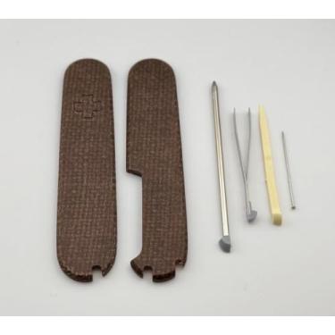 Imagem de Capas de substituição para balanças Victorinox Plus 91 mm lona, alças de Micarts com palito de dente e caneta esferográfica (marrom pequeno)