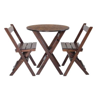 Imagem de Mesa Madeira 68cm Diametro Dobravel com 2 Cadeiras Bares Imbuia / Liso