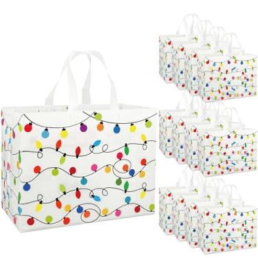 Imagem de 12 unidades de sacos de presente de Natal não tecidos 33 x 25 x 16,7 cm luzes de Natal coloridas reutilizáveis com alças sacos de doces de Natal saco de embrulho para lembrancinhas de festa de Natal