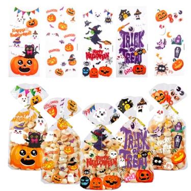 Imagem de Muswarm Sacos de doces de Halloween, 100 peças de doces ou travessuras de celofane com laços torcidos, para embalagem de lanches e biscoitos, suprimentos de festa (Halloween-2)