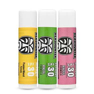 Imagem de Headhunter Protetor solar Sport Chapstick FPS 30, protetor labial à prova d'água mineral natural para proteção solar, ultra defesa solar - protetor solar seguro para recifes, 3 sabores - coco, abacaxi
