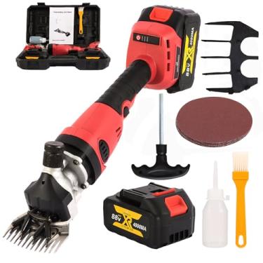 Imagem de Tesouras de ovelhas profissionais elétricas sem fio, recarregáveis, resistentes e resistentes, tosquiadeiras elétricas para ovelhas, cabras, gado e outros animais de estimação (2 pilhas de lítio de