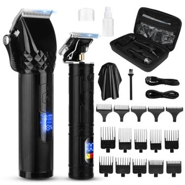 Imagem de Soonsell Conjunto de aparador de cabelo masculino com lâmina T, conjunto profissional de barbeiro sem fio, aparador de barba de corte de lâmina, visor de LED (preto)