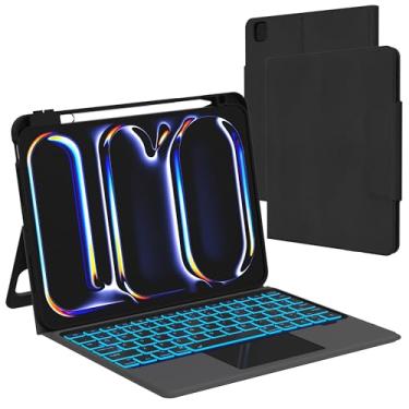 Imagem de Capa para iPad Pro 27.9 cm (M4) 2024 com teclado – Capa fólio Smart Tablet Book com Touchpad – Capa de teclado retroiluminada em 7 cores com suporte para caneta S e suporte multiângulo para iPad Pro