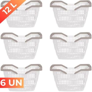 Imagem de Kit 06 Cesta Cestinha Plástica Supermercado c/ Alça 12L - Usual Utilid