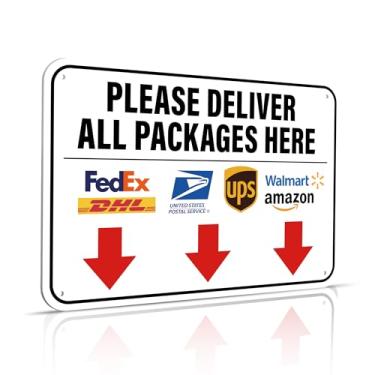 Imagem de Por favor, entregue todos os pacotes aqui. Assine as instruções de entrega de 28 x 20 cm para pedidos de meus pacotes da Amazon, UPS, FedEx, USPS, UPS
