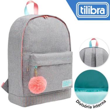 Imagem de Mochila Juvenil Escolar Tilibra Feminina Académie Dots Cinza