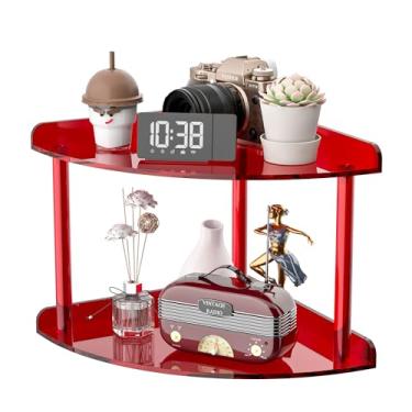 Imagem de Sezanrpt Organizador de prateleira de canto de acrílico de 2 camadas, 24 x 23 x 20 cm, prateleira de canto de bancada vermelha para banheiro, cozinha, quarto, escritório, sala de estudo