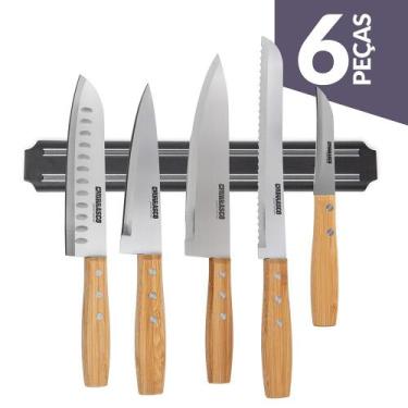 Imagem de Jogo de Facas Churrasco com Barra Magnética Imã Gourmet Mix