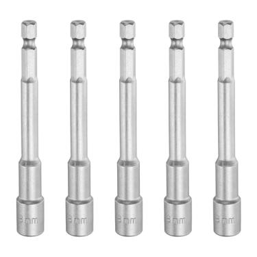 Imagem de HARFINGTON 5 peças de broca de porca soquete métrico de 8 mm haste sextavada de 1/10.2 cm (3,94" (100 mm) soquetes magnéticos de 6 pontos de mudança rápida Conjuntos de parafusos de aço CR-V para