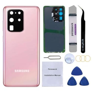 Imagem de Perzework Substituição de vidro traseiro OEM para Samsung Galaxy S20 Ultra 17.5 cm 5G com kit de ferramentas de reparo e adesivo pré-instalado (rosa nuvem)