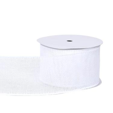 Imagem de YAMA Fita branca com fio de 6 cm x 10 metros, fitas com fio de serapilheira para embrulhar presentes, buquê de flores, árvore de Natal, fazer laços de guirlanda