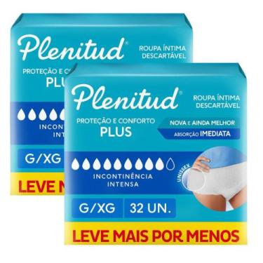 Imagem de Kit 2 Roupa Íntima Plenitud Plus Unissex Tamanho G/XG 32 Unidades Desc