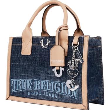 Imagem de True Religion Bolsa jeans, bolsa de ombro com logotipo Bombe com ferradura e alça de mão, jeans escuro