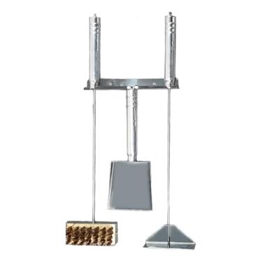 Imagem de Kit Limpeza de Forno a Lenha de Pizza e Lareira Em Inox Suporte Vassoura Pazinha Rastelo Reforçado