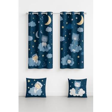 Imagem de Cortina Infantil Decorativa com 2 Capas de Almofada, 2m x 1,5m, Poliéster Estampado, para Quarto (URSO SONHADOR)