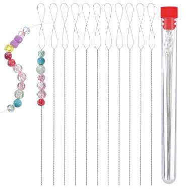 Imagem de 12 agulhas de contas de sementes torcidas, agulhas de miçangas de 14 cm fio torcido agulha dobrável de contas para fazer joias, pulseira, colar, fabricação de joias