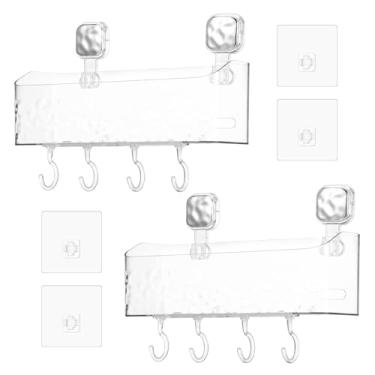 Imagem de blackonvlm 2 peças de suporte adesivo de chuveiro, suporte de armazenamento de brinquedos de banho de plástico para banheira, sem prateleiras de perfuração, organizador de brinquedos de banho
