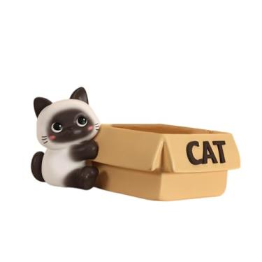Imagem de IEUDNS Estátua de gato de resina, recipiente de armazenamento, arte moderna, artesanato, escultura de animal fofo, porta-chaves para estante, armário,