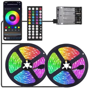 Imagem de Entiqi Fita de luzes LED operadas por bateria 7,9 m - mudança de cor RGB, controle remoto, luzes LED alimentadas por USB para quarto, TV, cozinha, decoração de festa (8 m)