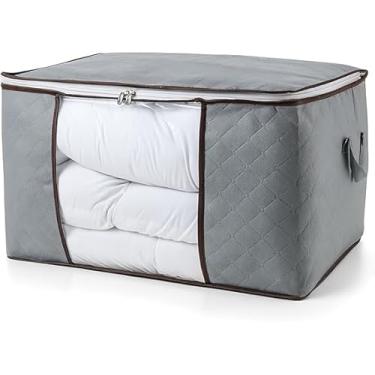 Imagem de Saco Bolsa Organizador Edredon Cobertor Roupas Lençol Multiuso Dobrável Grande Visor Transparente Tecido Premium Alças Laterais Empilhável