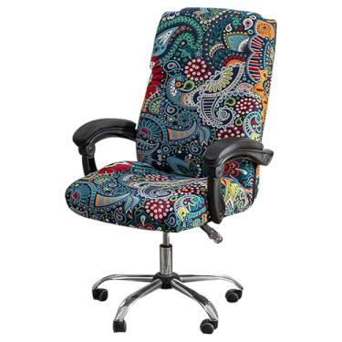 Imagem de Capas de cadeira de escritório impressas, capas de cadeira de escritório elásticas, capas de cadeira giratórias universais de ajuste macio com zíper para cadeira de escritório dividida, esticável (cor