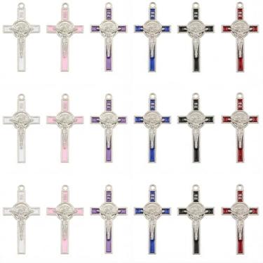 Imagem de SUNNYCLUE 1 caixa com 30 pingentes de rosário crucifixo em massa chique cruz de Páscoa esmaltada metal centro de mesa pingentes para fazer joias, artesanato, colar, pulseira, suprimentos para adultos