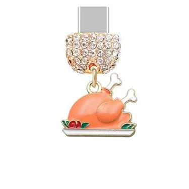 Imagem de ELISE & FONDA TP896 Tipo-C porta de carregamento cristal antipoeira pequeno Halloween peru pingente de celular para iPhone 15/16/Samsung/OnePlus/Xiaomi/oppo telefones Android (laranja)