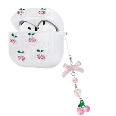 Imagem de CameCosy Capa compatível com AirPods 4 Geração 2024 com pingente de pérola, capa protetora com lindo design de cerejeira para mulheres, à prova de choque, à prova de poeira, antiarranhões
