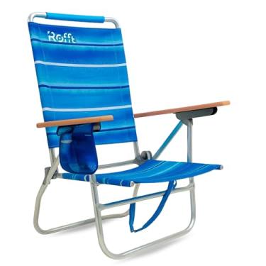 Imagem de ROFFT Cadeira de praia, altura do assento de 43 cm, reclinável de 7 posições, resistente, dobrável com alças de mochila, porta-copos e armazenamento de refrigerador traseiro, encosto alto para idosos