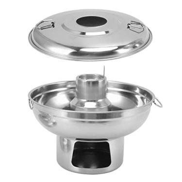 Imagem de Panela quente portátil de carvão, aço inoxidável, design redondo, panela de gelo seco para uma pessoa, leite, chá, para acampamento, escritório, hotel (prata)