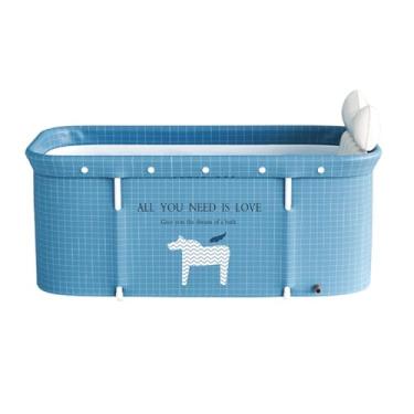 Imagem de Banheira Ofurô Dobrável Portátil Retangular PVC Com Encosto Inflável Azul Claro VG+