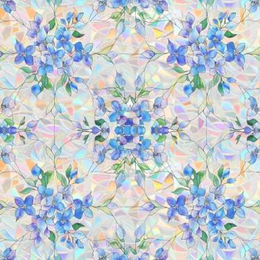 Imagem de Película de privacidade para janela de vitral decorativa para decoração de sala de casa, película de janela arco-íris com aderência estática, blackout para banheiro, quarto, carro (flor de hortênsia