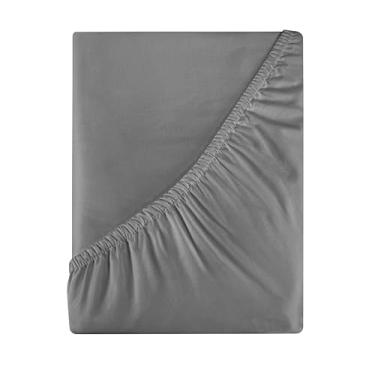 Imagem de Royale Linens Lençol casal 400 fios, 100% algodão cultivado nos EUA, lençol com elástico em toda a volta – Lençol de baixo de cetim luxuoso – Lençol de baixo com ajuste confortável para até 40,6 cm