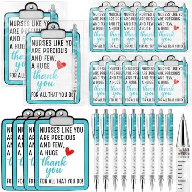 Imagem de 12 conjuntos de canetas esferográficas de enfermagem com glitter e cartões de agradecimento, para a semana da obstetrícia, assistentes médicos de emergência (azul)