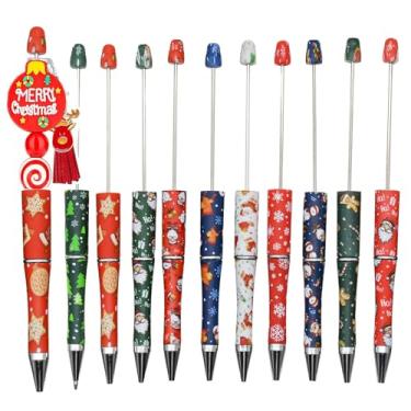 Imagem de Lopenle Conjunto de 12 a 12 canetas de Natal com contas sortidas com refis de tinta preta – lembrancinhas de festa, meias e canetas de escrita de presente para escritório escolar