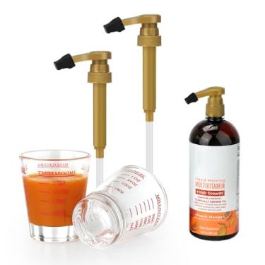 Imagem de Aieve Conjunto de copos medidores compatível com multivitamínico líquido MaryRuth, copo de shot com bomba dispensadora para medição precisa sem derramamento, 4 unidades de medida (28 g, 2 colheres de