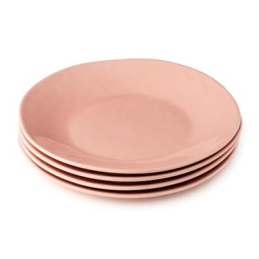 Imagem de Desert Rose Pratos de jantar de grés de 28 cm – Pratos modernos rosa quente vibrante com acabamento brilhante – Louça elegante para todos os dias para saladas, pratos principais, massas e