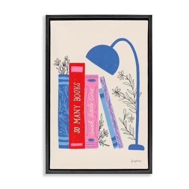 Imagem de Stupell Industries So Many Books Little Time Black Framed Floater Canvas Wall Art, design por Becky Thorns, 78 x 53 cm