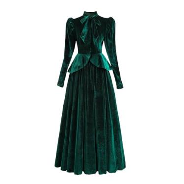 Imagem de Nuoqi Vestido vitoriano para mulheres, conjunto de 2 peças, vestido renascentista, preto, quente, vestido de baile de veludo, fantasia, Verde, G