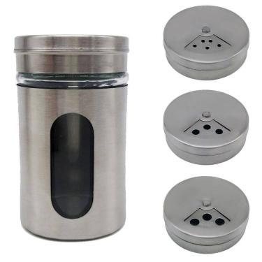 Imagem de Saleiro pimenteiro pote porta temperos aço inox com visor