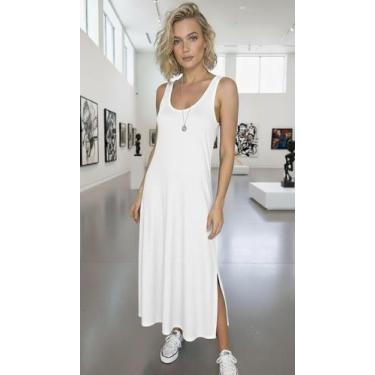 Imagem de vestido regata com bolso e fenda na lateral - neide moda, Branco, G