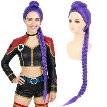 Imagem de Peruca de fantasia: morvally, rabo de cavalo longo trançado, roxo, rox