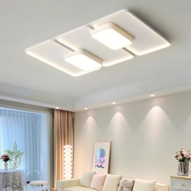 Imagem de Luminária de teto LED moderna com controle remoto, luminária de teto regulável para sala de estar, 3500K-6500K, grande luminária de teto, abajur de acrílico cremoso, decorativo, quarto, mesa