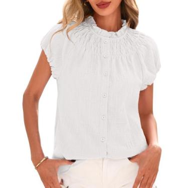 Imagem de Blusas casuais, roupas elegantes de verão, blusa feminina BTFBM, branc