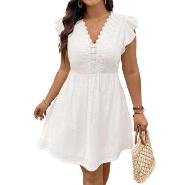 Imagem de Vestido feminino Eytino plus size de renda com decote em V, babado 2x 
