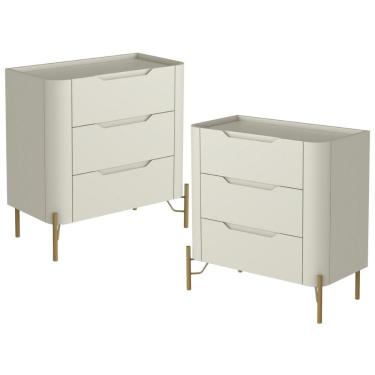 Imagem de Kit 02 Mesas De Cabeceira Orgânica 3 Gavetas Pés Industrial Dourado Bliss I03 Luna - Lyam Decor