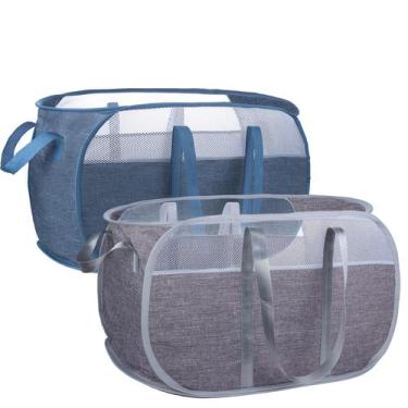 Imagem de Cesto de roupa suja pop-up XIAYAN, fácil de abrir e dobrar, azul/cinza