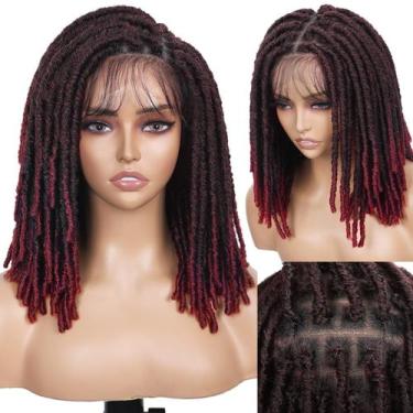 Imagem de Peruca Wignee Faux Locs 14" de renda trançada vermelha ombre na frente