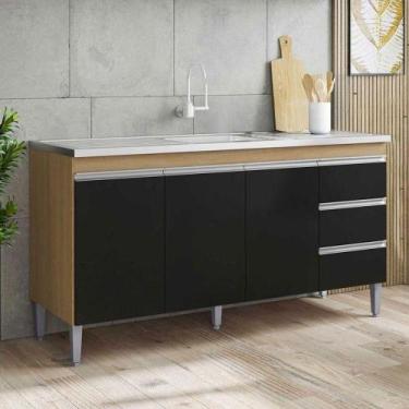 Imagem de Balcão De Pia Ambiente Andréia 160 Cm Amendoa Preto - Ajl - AJL MÓVEIS